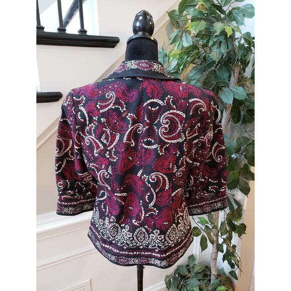 Coldwater Creek Women's Red & Black Cotton Long Sleeve Cropped Jacket Blazer 10 - Picture 11 of 15